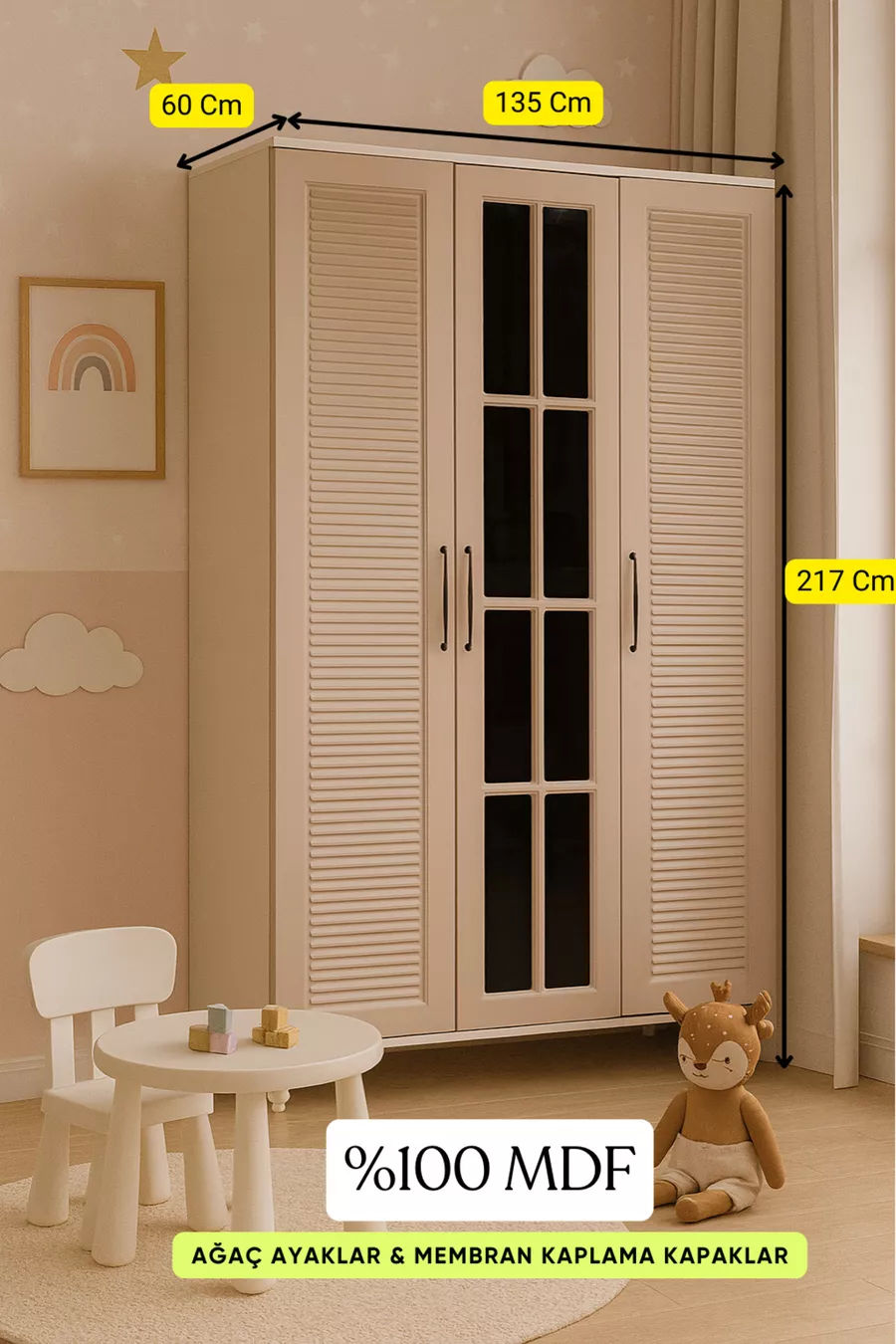 Armoire à 3 portes | % MDF | Portes REHAU | Pieds en bois | Fonctionnelle et élégante