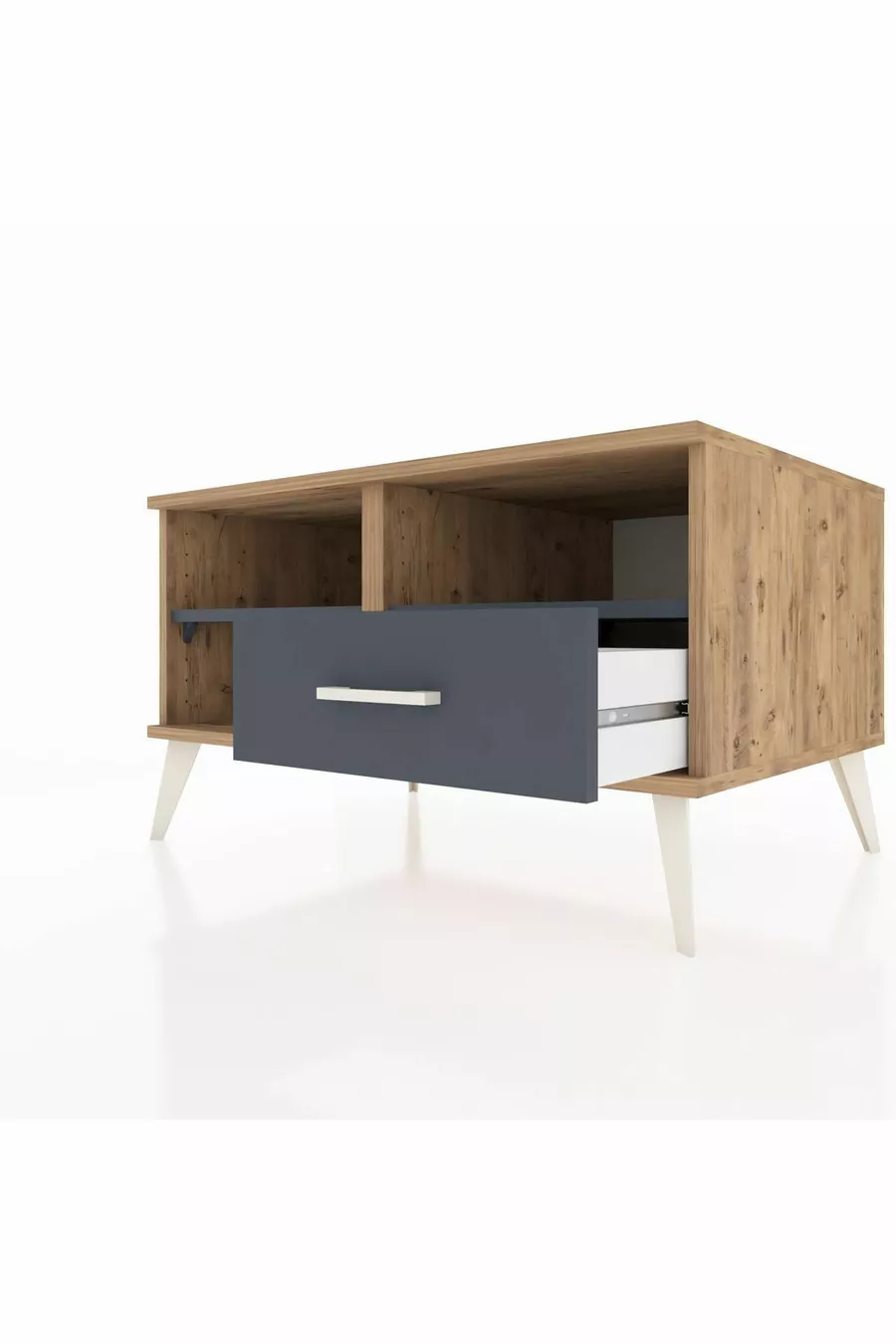 Commode Kronos 2 étagères 1 tiroir Pin-Anthracite