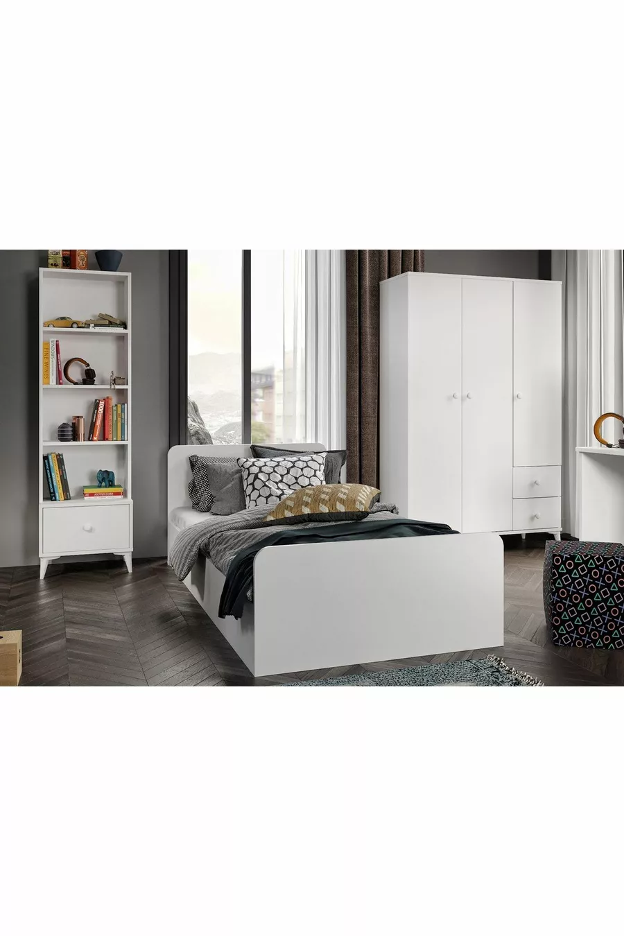 Ensemble chambre d'adolescent moderne Akasya blanc - 4 pièces et entièrement en MDF de première qualité