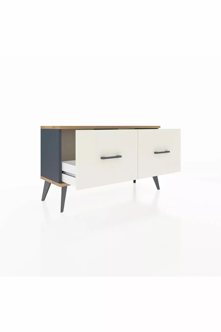 Commode Arges 2 Tiroirs Anthracite-Cèdre/Pierre de Lune