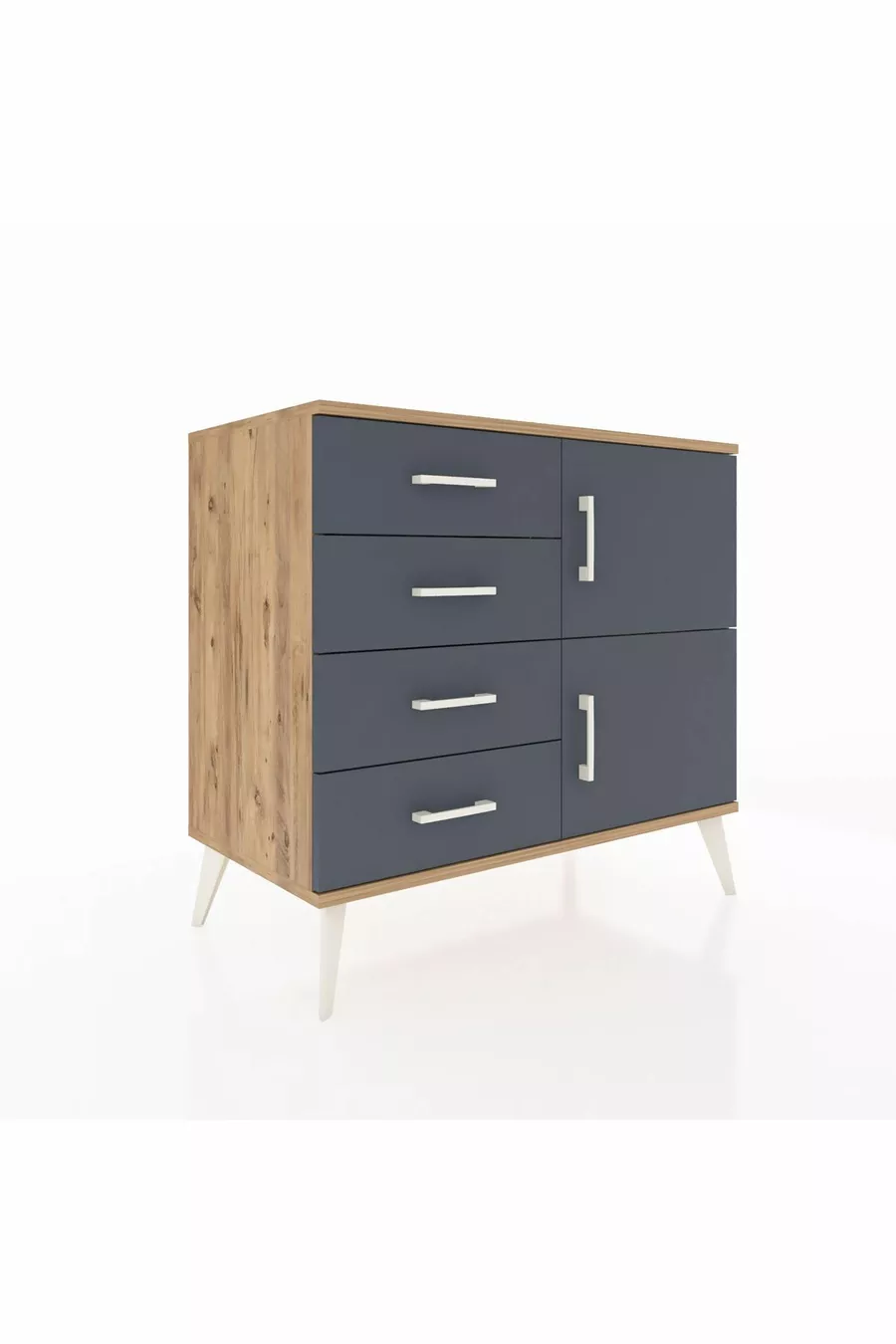 Commode Hyperion à une étagère, 4 tiroirs, 2 portes, pin-anthracite