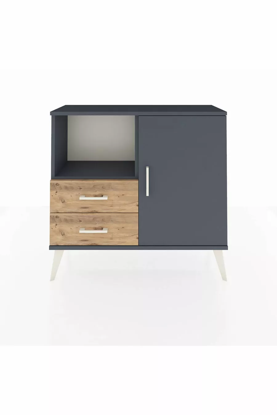 Commode Arges avec 2 étagères, 2 tiroirs et 1 porte, anthracite/anthracite pin