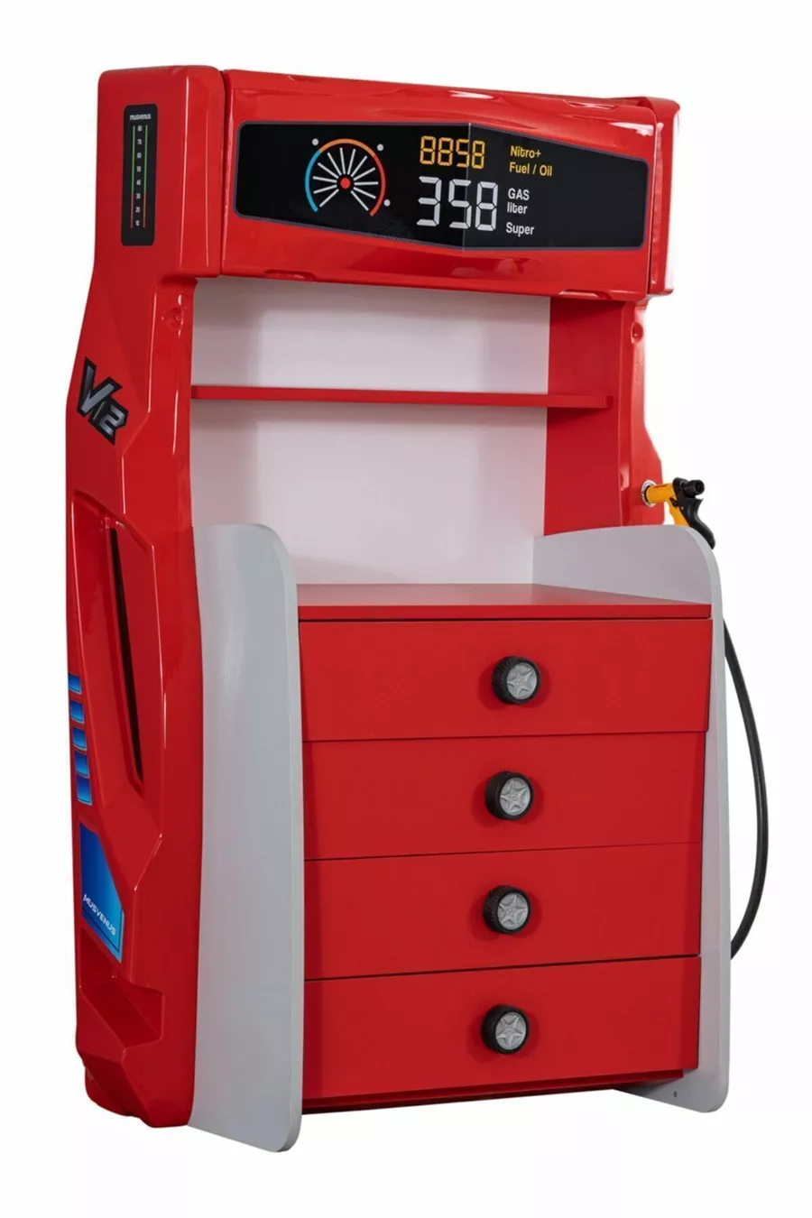 Chambre d'enfant - Lit avec roulement Vento - Armoire 3 portes Sport, Commode - Rouge