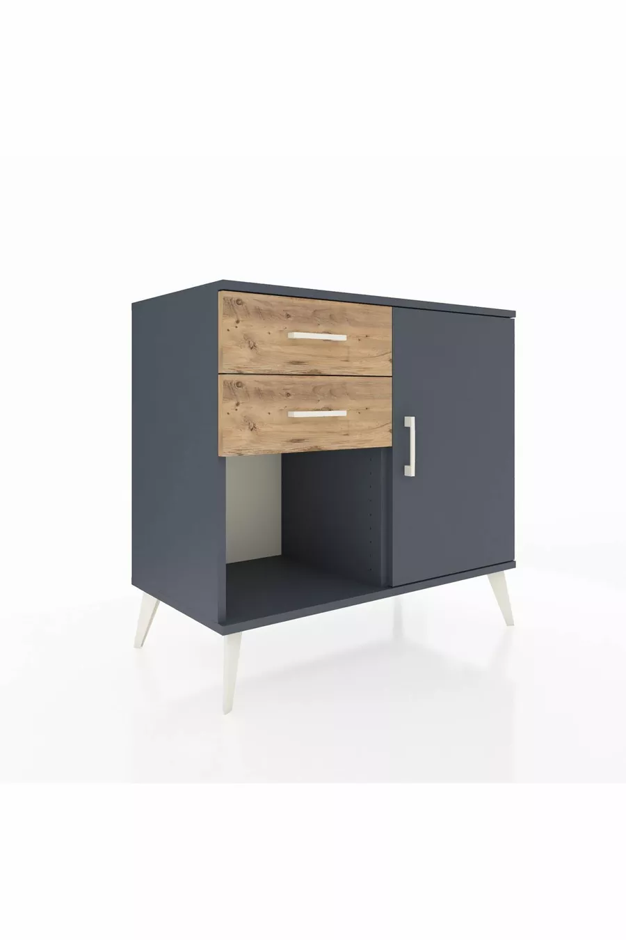 Commode Hyperion avec une seule étagère, 2 tiroirs et une porte, Anthracite-Anthracite/Sapin