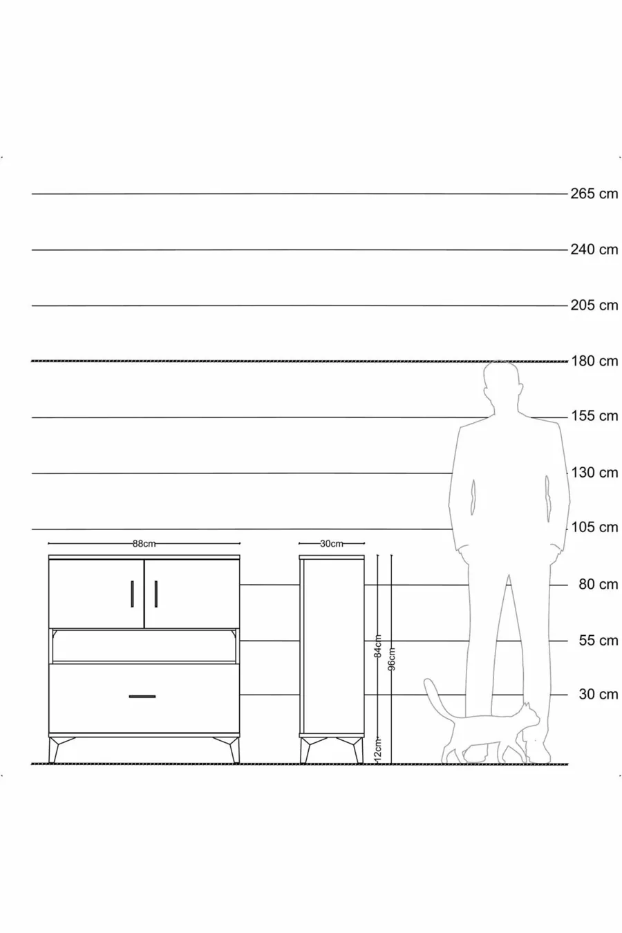 Commode Arges 3 étagères, 1 tiroir, 2 portes, Pierre de lune-Pin