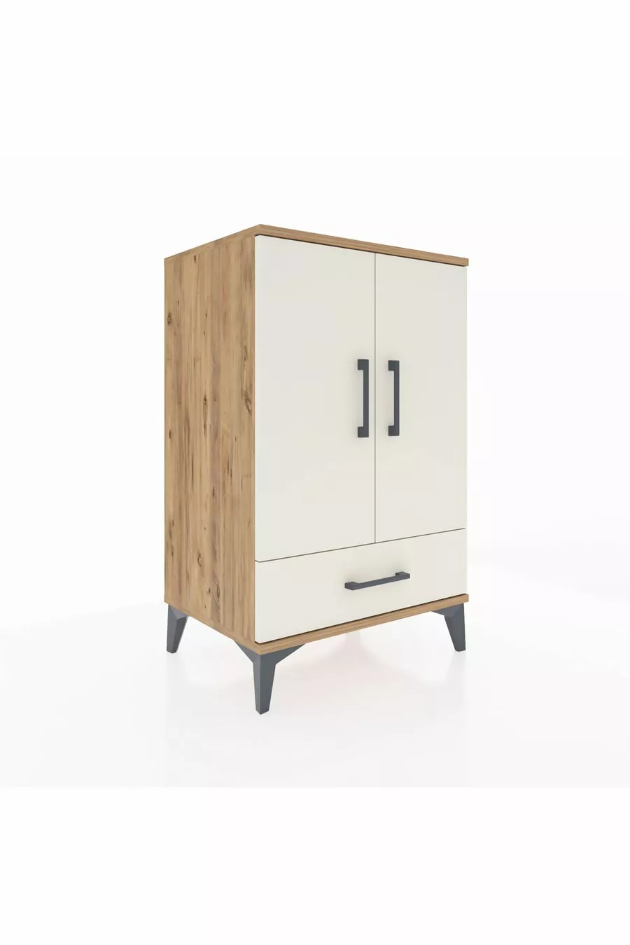 Hyperion Nightstand with 3 Shelves, 1 Drawer, 2 Doors, Pine-Agate