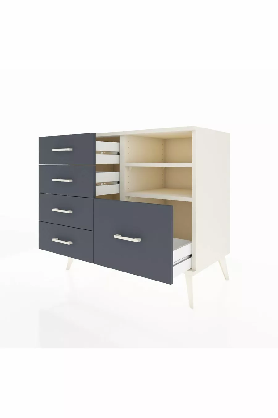 Commode Hyperion 2 étagères 5 tiroirs Pierre de lune/Pierre de lune/Anthracite