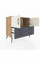 Commode Hyperion 2 étagères 4 tiroirs 2 portes Pin-Marbre/Anthracite
