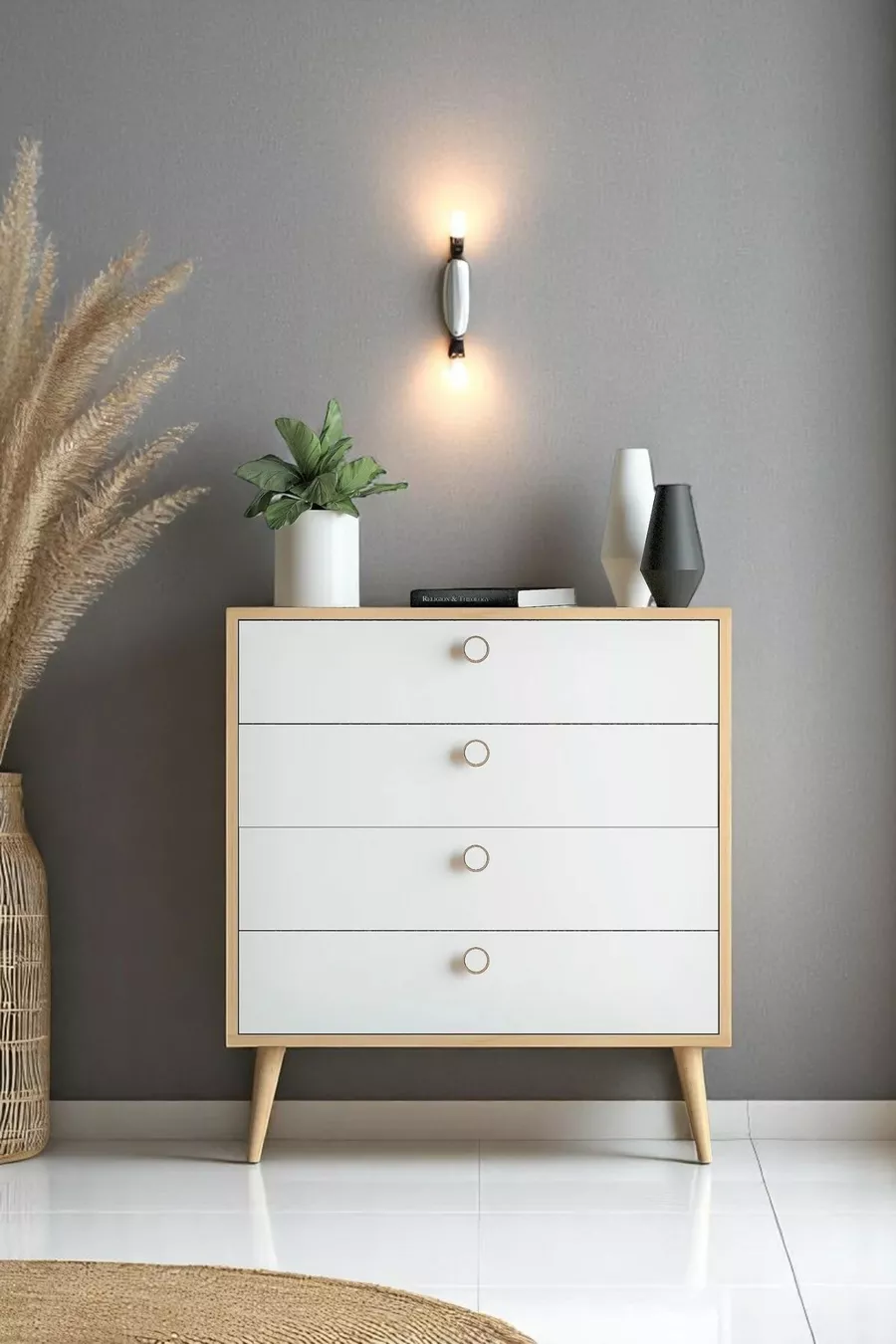 Commode Zen / Armoire polyvalente / Commode à tiroirs / Commode avec portes / Commode 4 tiroirs CM