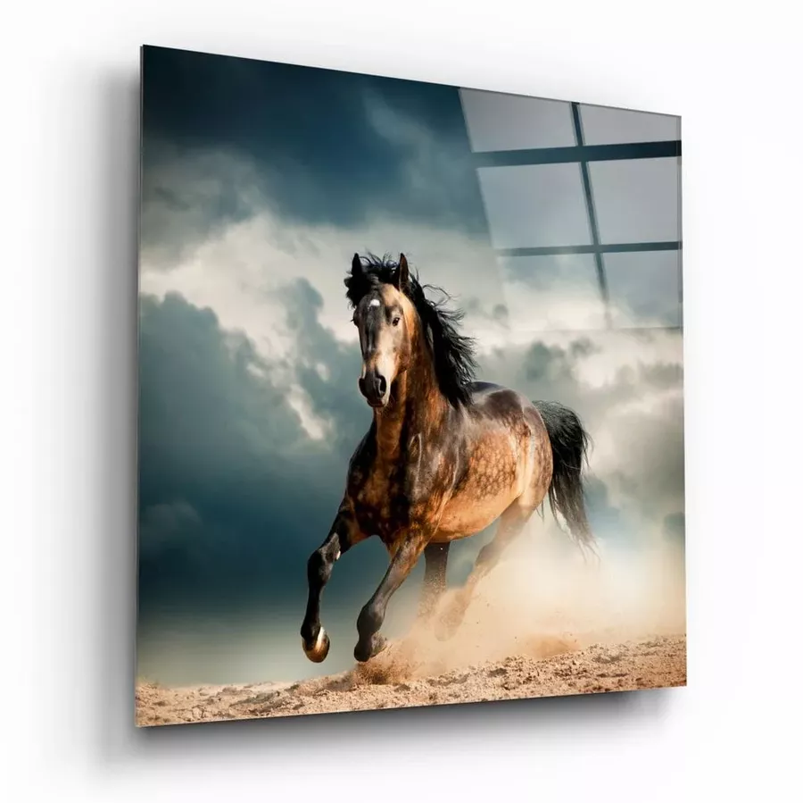 Peinture sur verre de cheval au galop