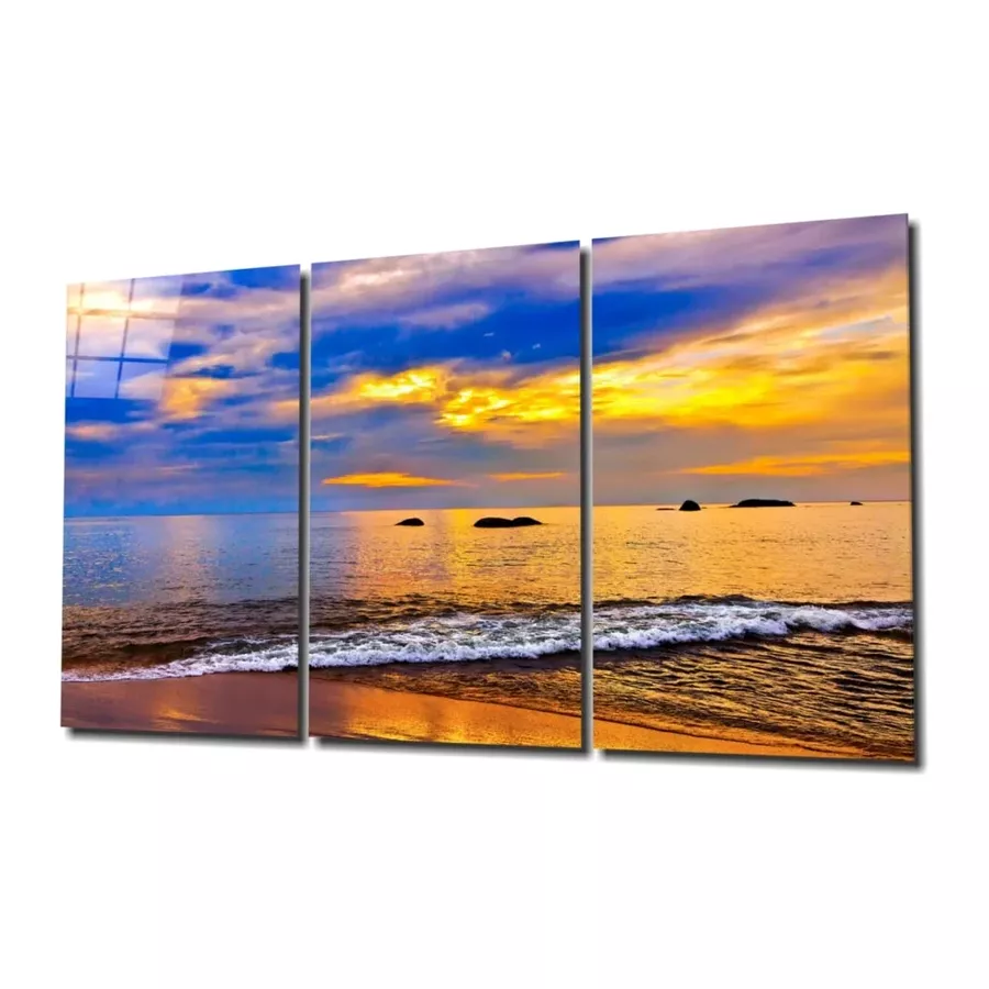 Coucher de soleil sur la plage Mega Peinture sur verre