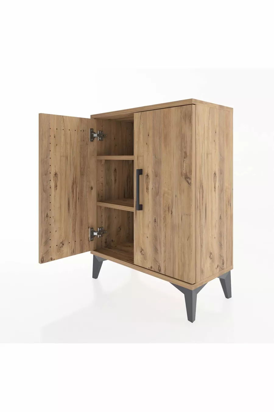 Table de chevet Arges à 2 étagères et 2 portes, pin-pin