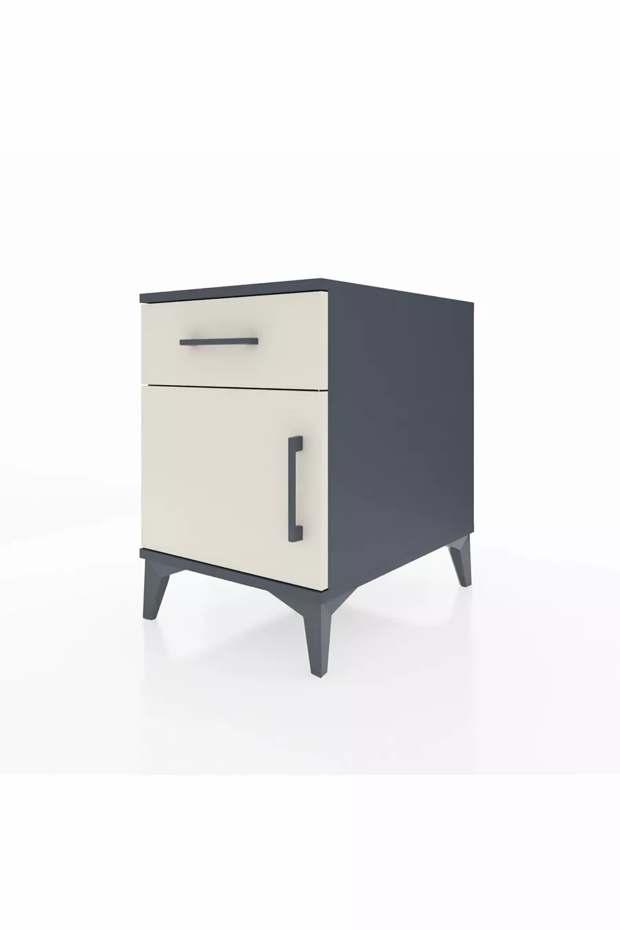 Table de chevet Kronos avec une étagère, un tiroir et une porte, Anthracite-Patine de pierre