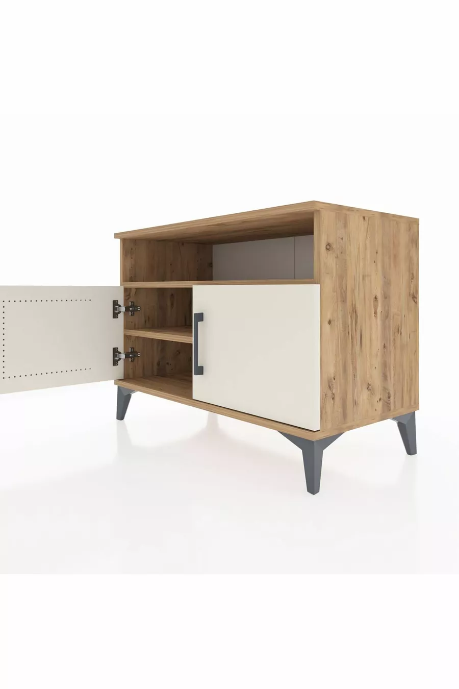 Commode Hyperion 2 étagères 2 portes Pin-Gris Ancien