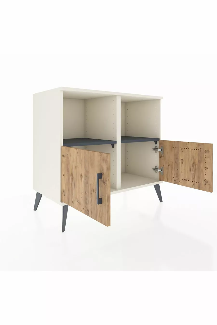 Commode Hyperion 2 étagères 2 portes Pierre de lune-Pin/Anthracite