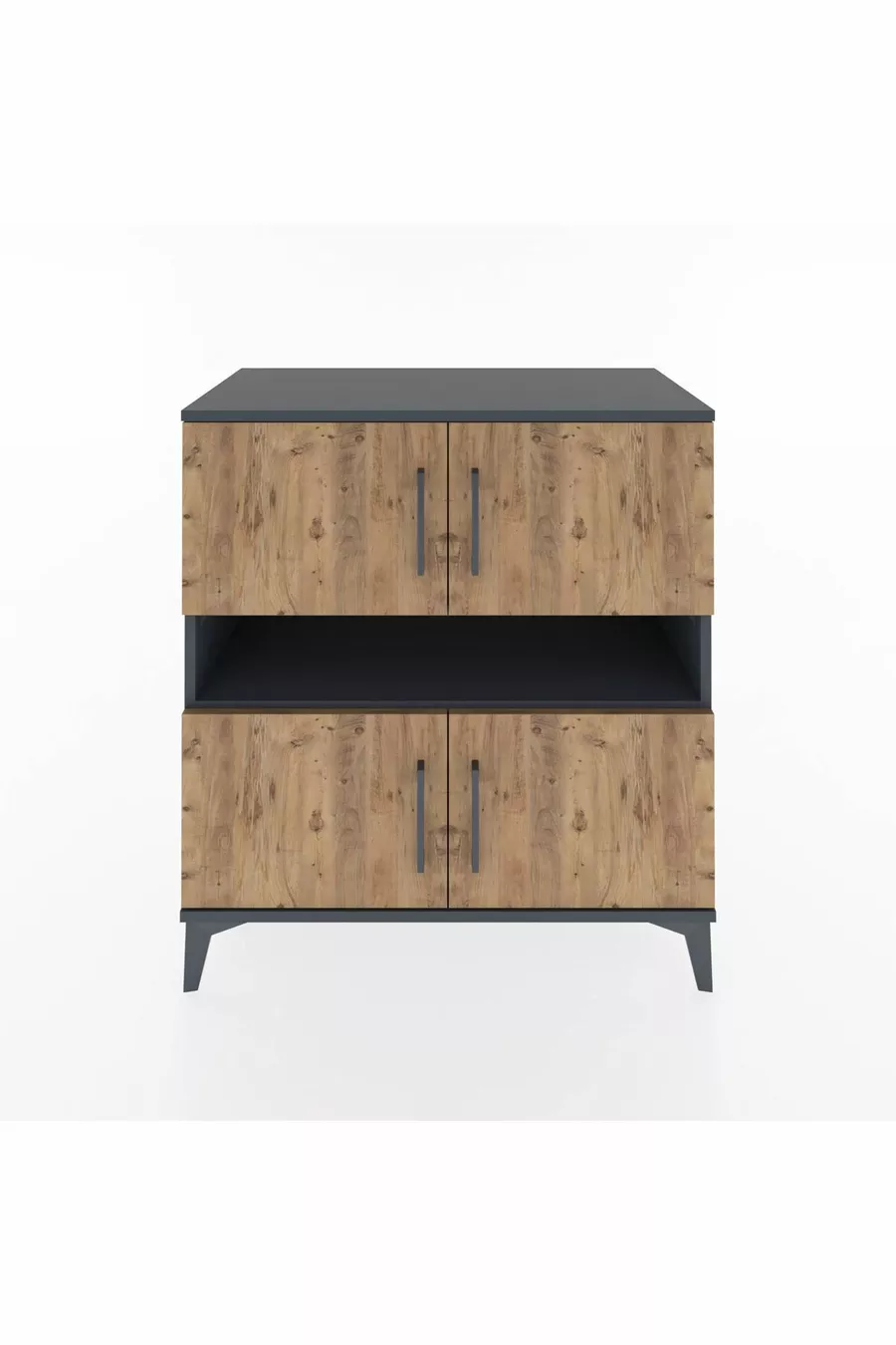 Commode Hyperion 2 étagères 4 portes Anthracite-Pin