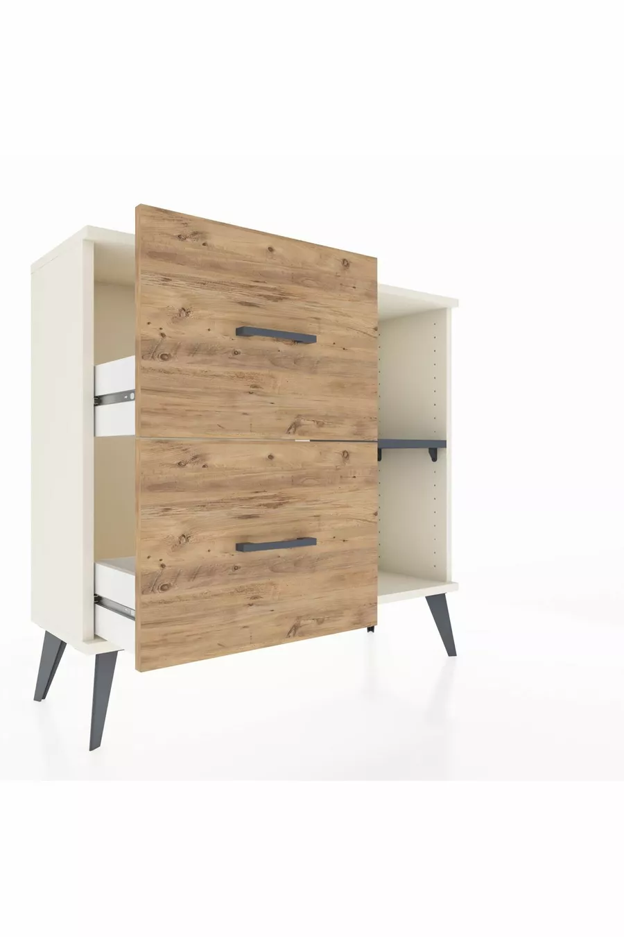 Commode Arges à une étagère et 2 tiroirs Agate-Anthracite/Merisiers