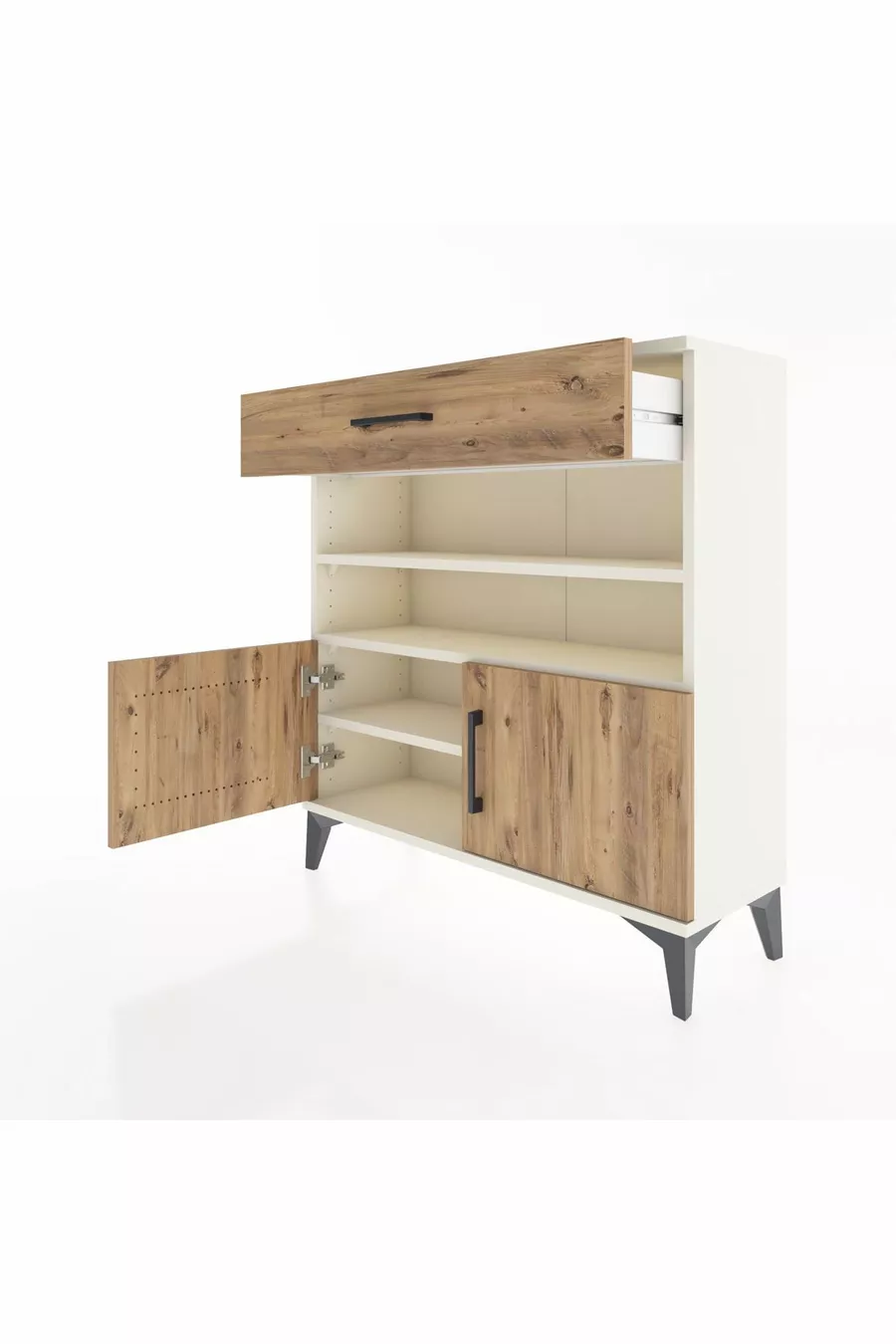 Arges Kommode 3 Regalfächer 1 Schublade 2 Türen Mondstein-Kiefer