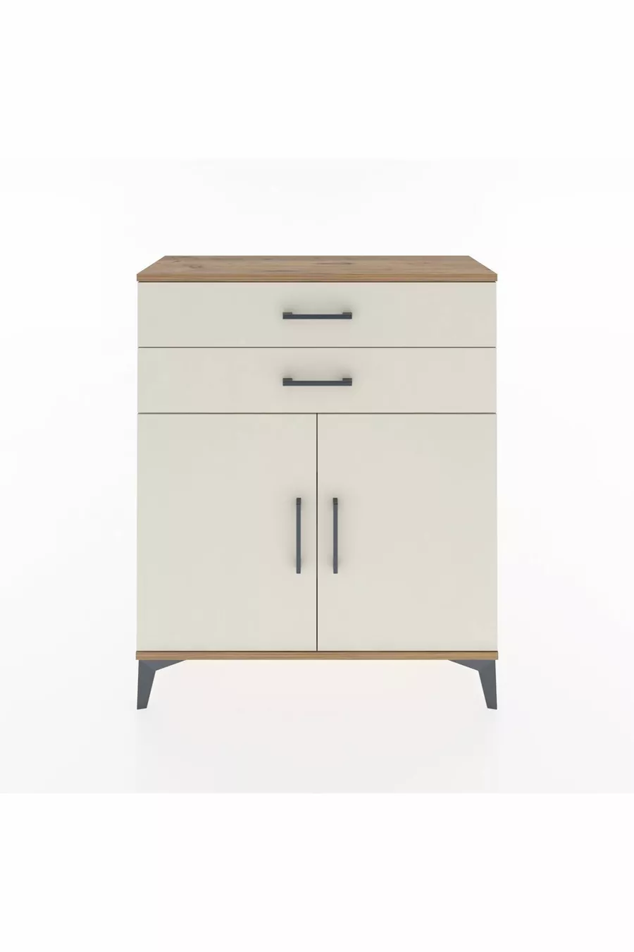 Commode Arges avec 2 étagères, 2 tiroirs et 2 portes, pin-pierre d'ardoise