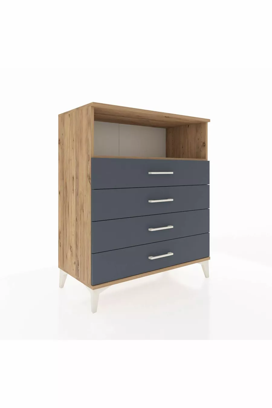 Commode Hyperion à un seul étagère et 4 tiroirs Pin-Anthracite