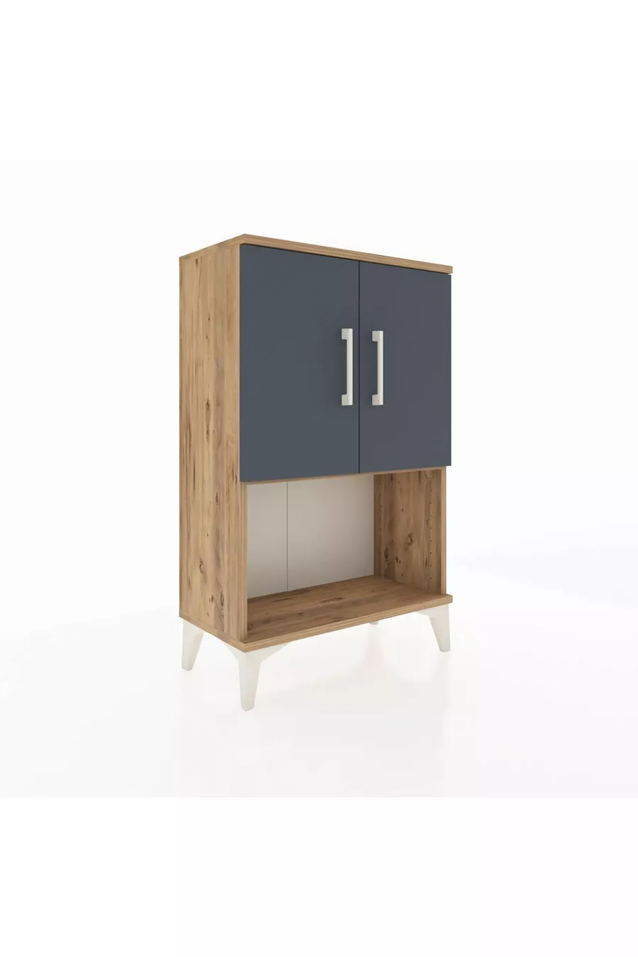 Table de chevet Arges à 2 étagères et 2 portes, pin-anthracite