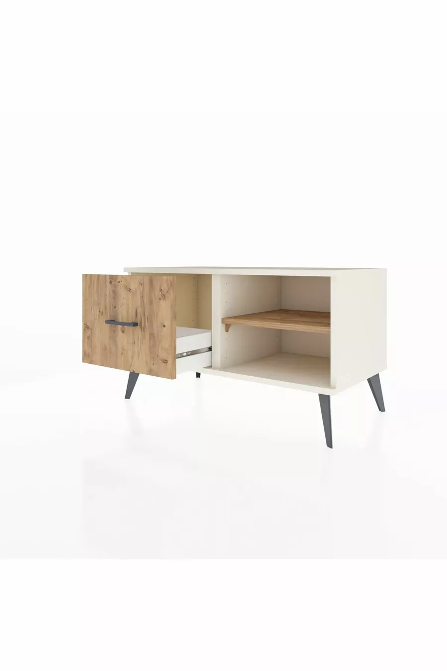 Commode Hyperion à une étagère et un tiroir, Pierre de lune-Pin
