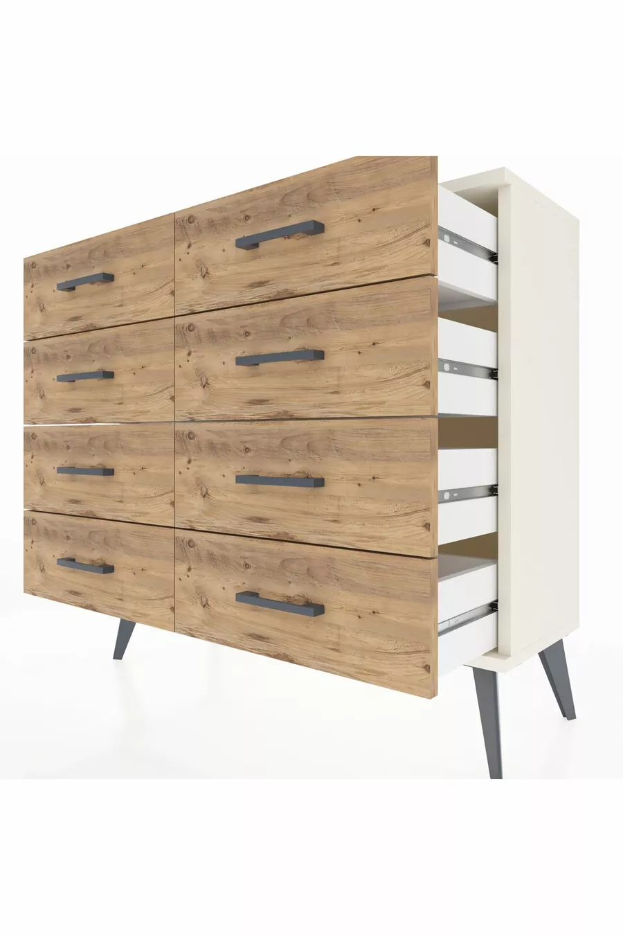 Commode Arges 8 tiroirs Pierre d'Agate/Pin