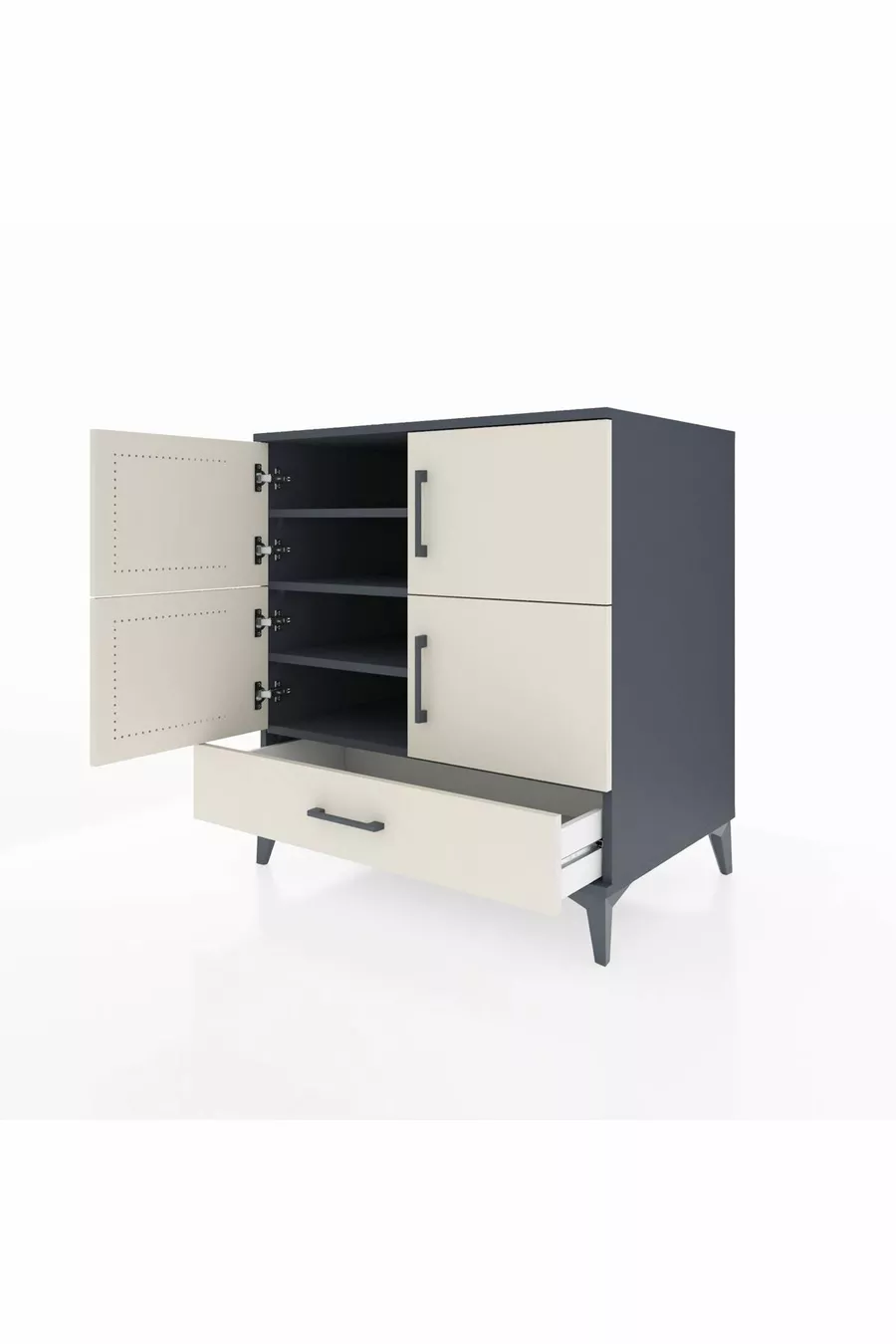 Commode Kronos avec 4 étagères, 1 tiroir et 4 portes, Anthracite-Pierre de lune
