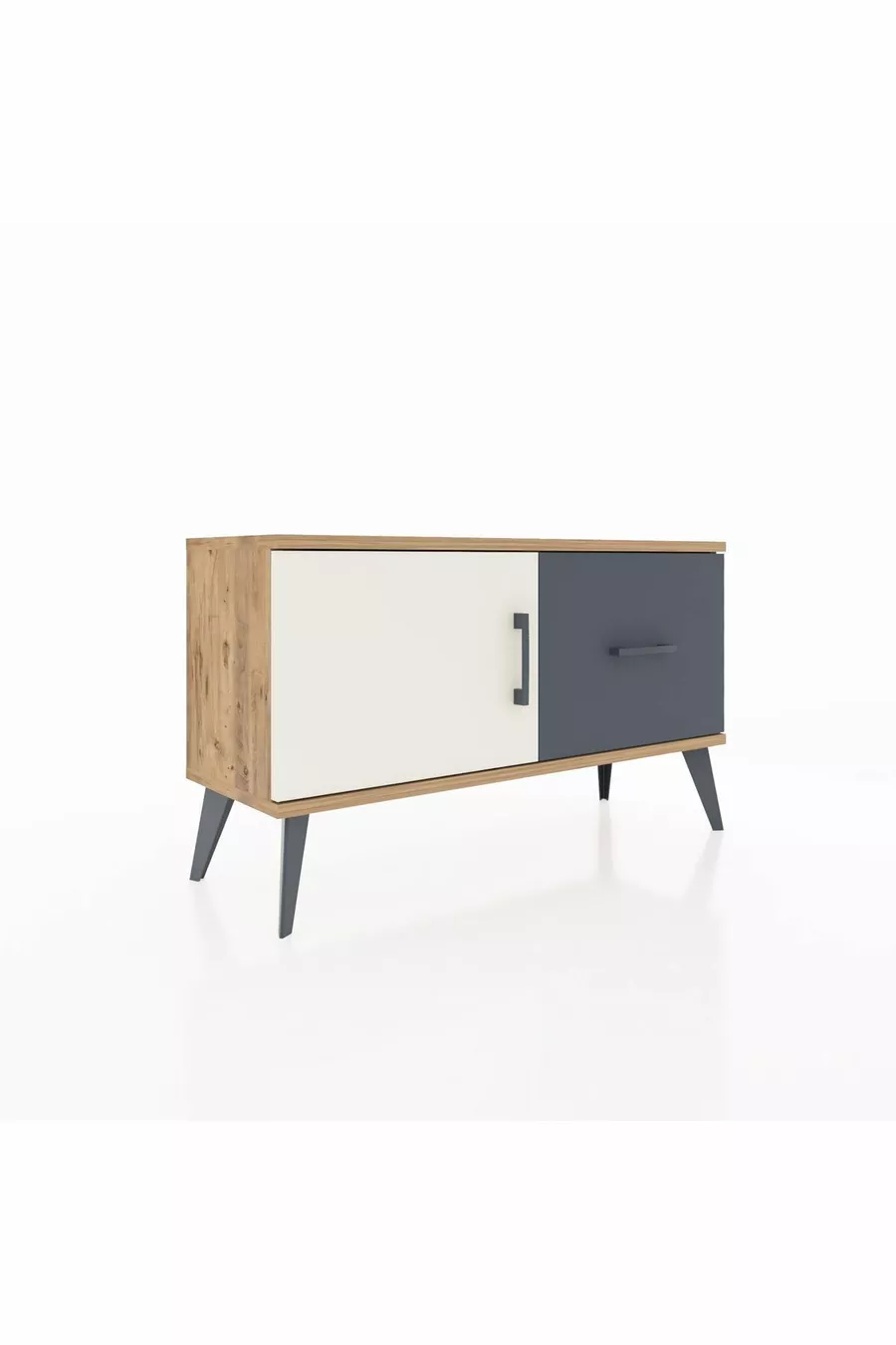 Commode Arges avec une étagère, un tiroir et une porte, Pins-Patine/Anthracite