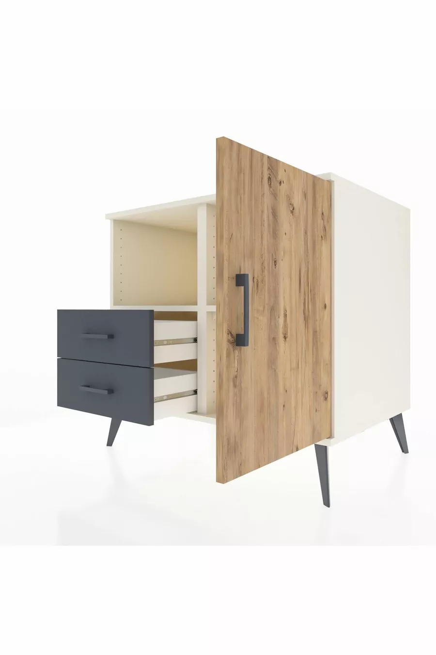 Kronos Dresser with 2 Shelves, 2 Drawers, and 1 Single Door, Moonstone-Pine/Anthracite