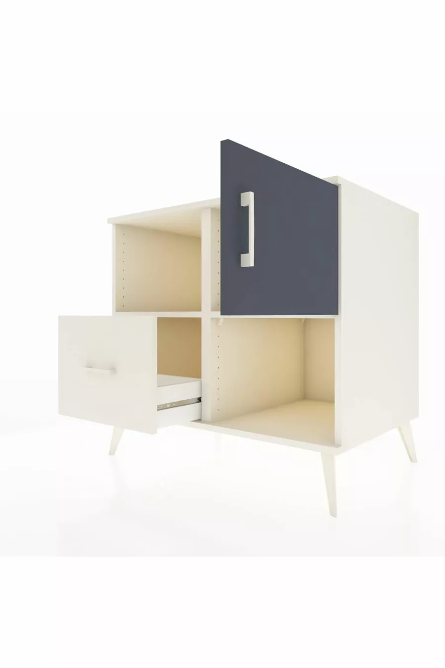 Commode Kronos avec 2 étagères, 1 tiroir et 1 porte, couleur Pierre de lune-Anthracite/Pierre de lune