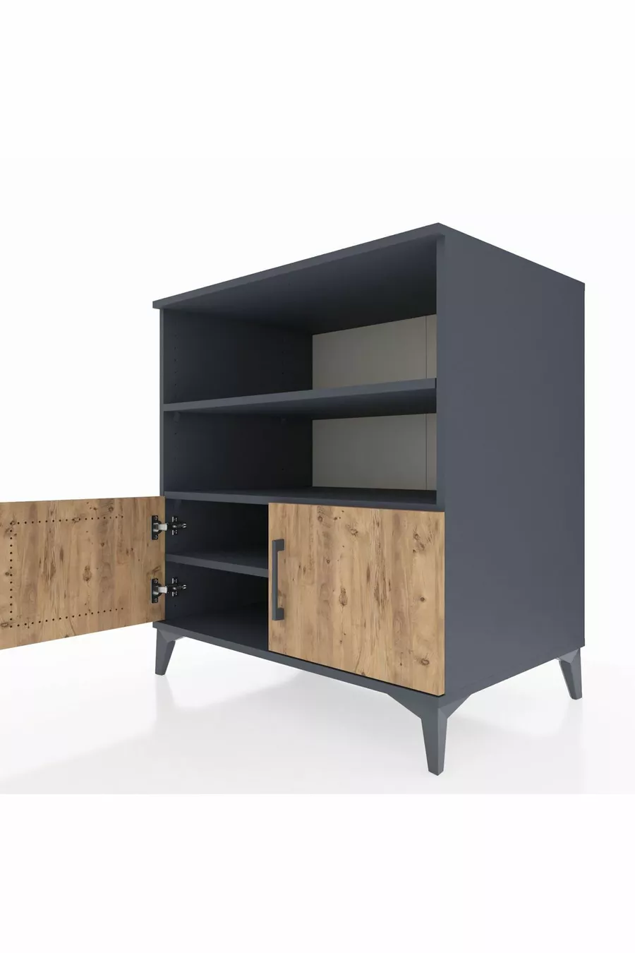 Commode Kronos 3 étagères 2 portes Anthracite-Sapin