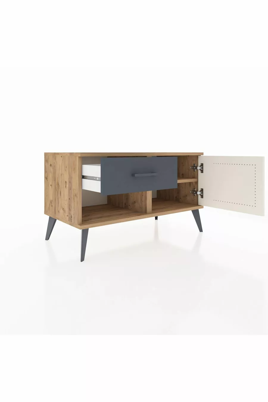 Commode Hyperion avec une étagère, un tiroir et une porte, Pins-Patine/Anthracite