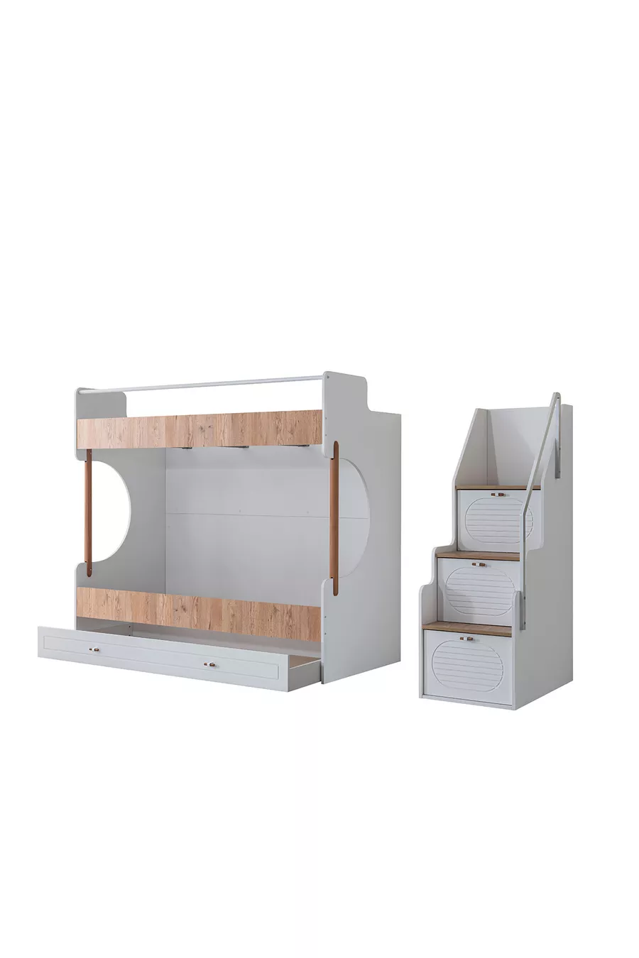 Lits superposés Ranza, Vita Bohem avec tiroirs en noyer et armoire à 4 portes, 2 matelas Comfort
