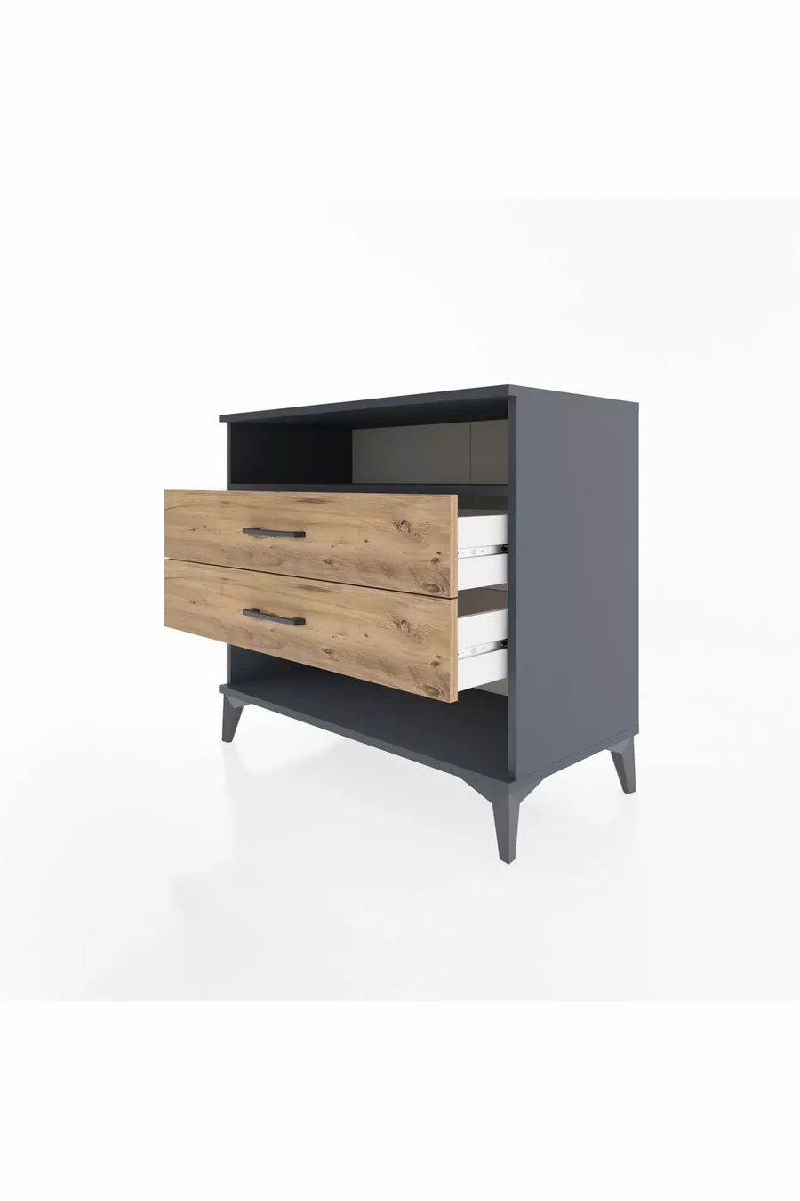 Commode Hyperion à une étagère et 2 tiroirs Anthracite-Pin