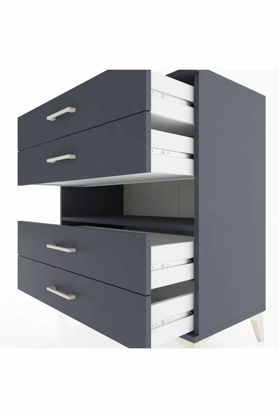 Commode Hyperion à une étagère et 4 tiroirs Anthracite-Anthracite