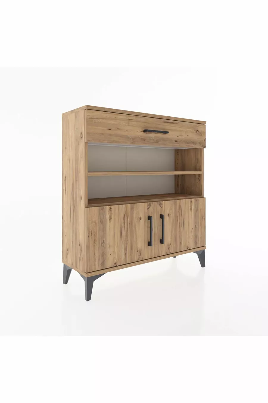 Commode Arges 3 étagères, 1 tiroir, 2 portes, pin-pin