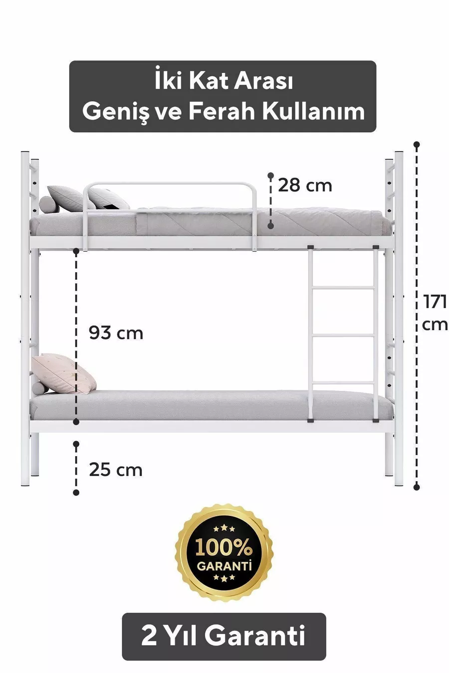 Lit superposé Trend compatible avec matelas, métal blanc séparables
