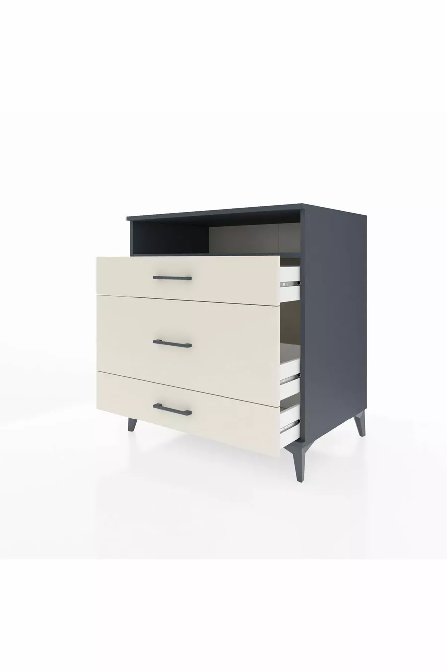Commode Kronos à une étagère et 3 tiroirs Anthracite-Pierre de Lune