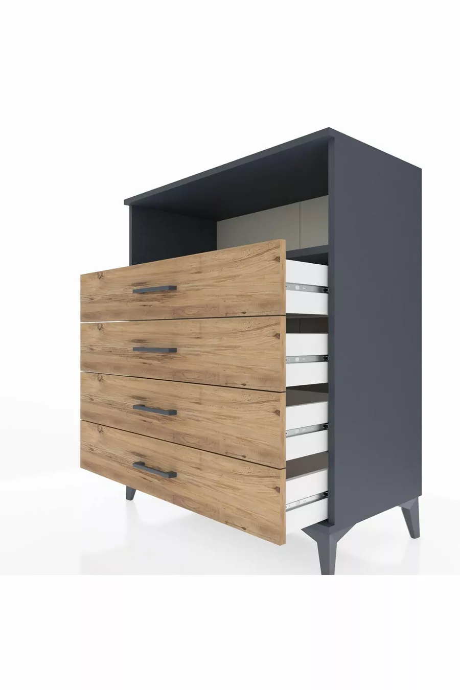 Commode Hyperion à une étagère et 4 tiroirs Anthracite-Pin