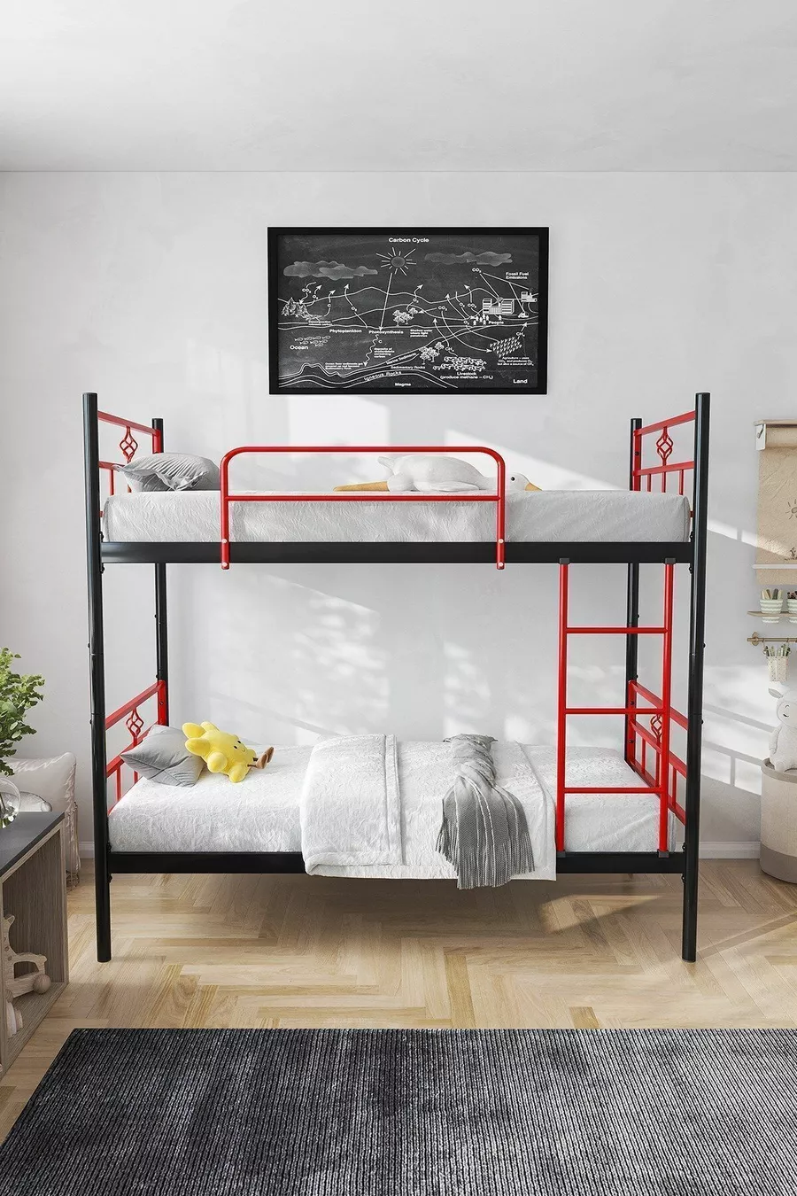 Koza Ranza Schlafzimmertaugliches Rotes Abnehmbares Metall-Etagenbett