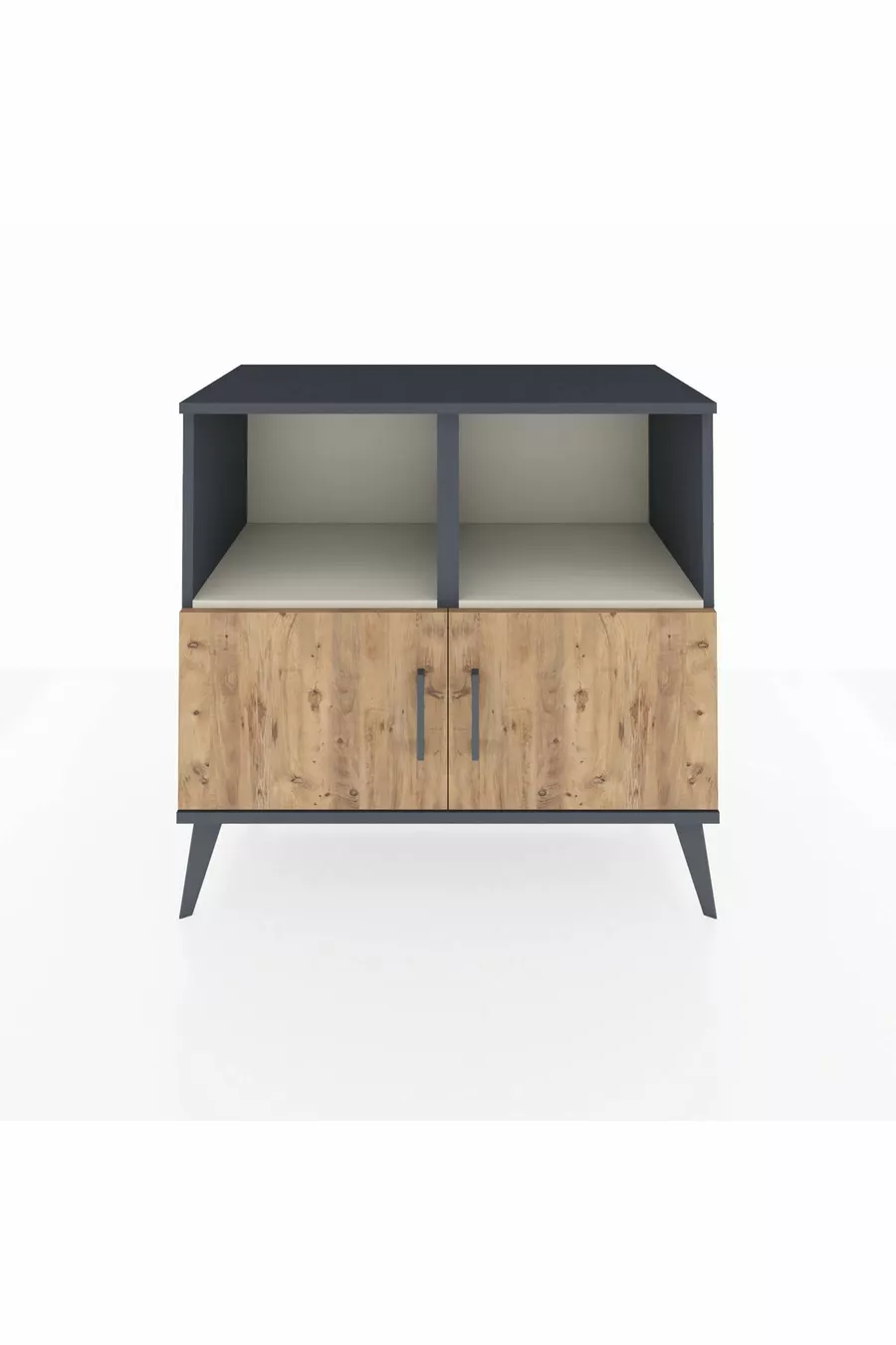 Commode Hyperion 2 étagères 2 portes Anthracite-Pin/Pierre de lune