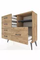 Commode Arges 2 étagères 5 tiroirs Pin-Anthracite/Pin