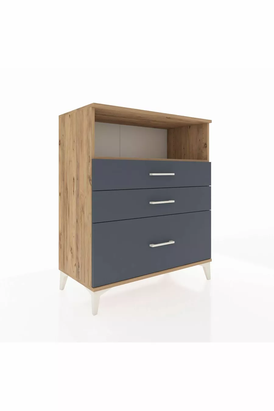Commode Hyperion à un plateau et 3 tiroirs Pin-Anthracite