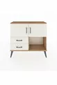 Commode Arges avec 2 étagères, 2 tiroirs et 2 portes, en pin et pierre d'agate