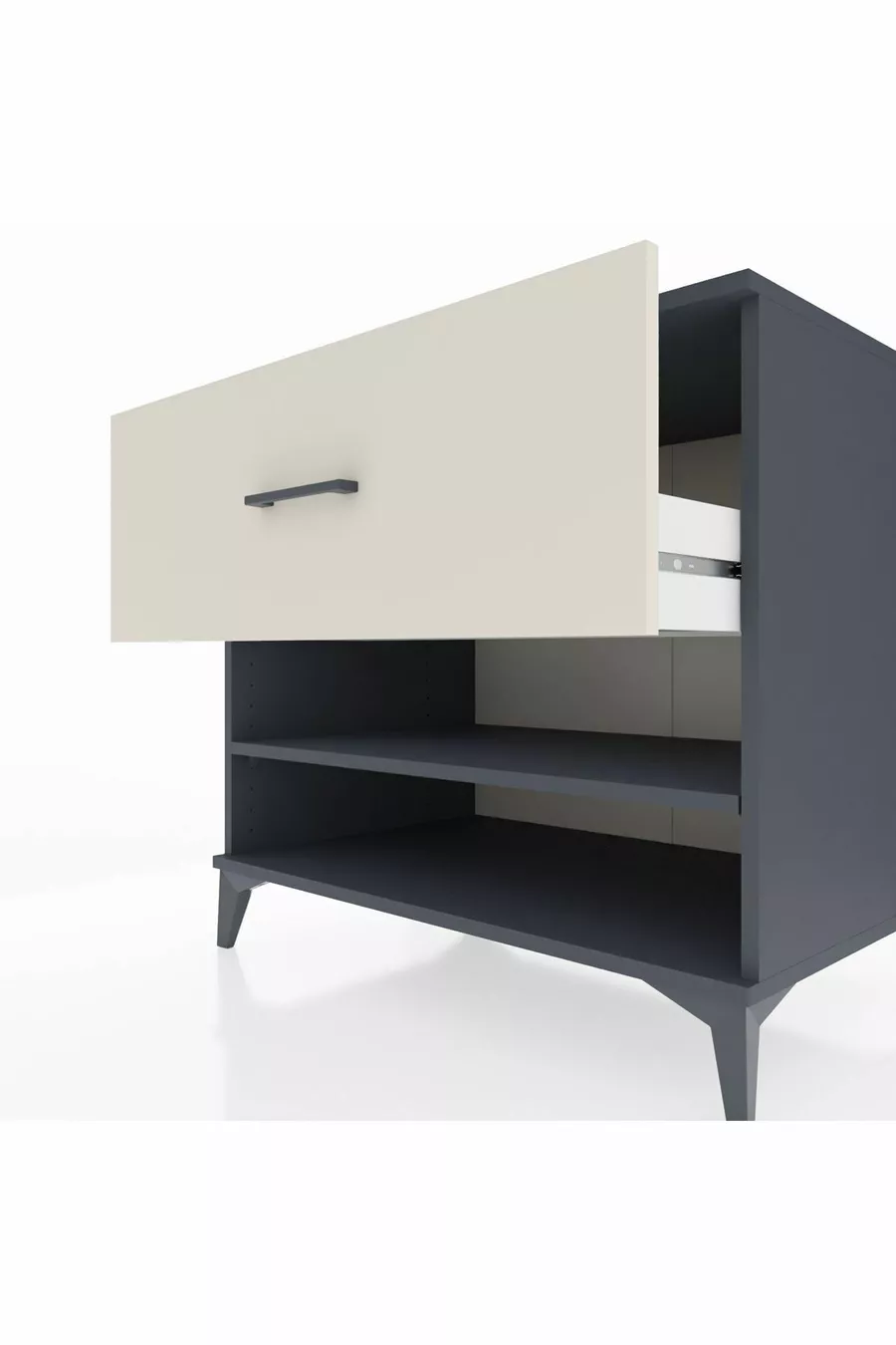 Commode Kronos à une étagère et un tiroir Anthracite-Vert de mer