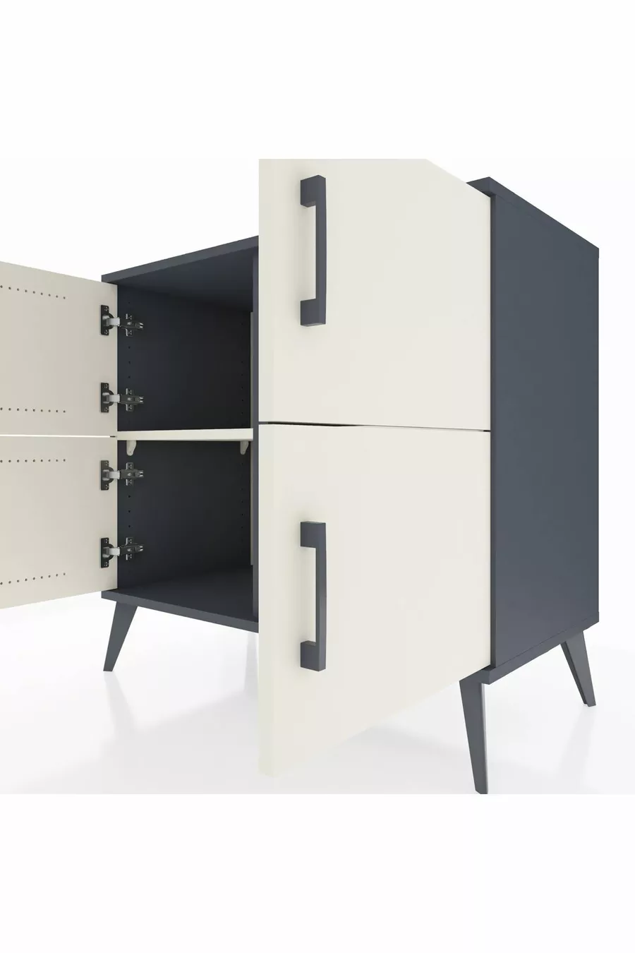 Commode Hyperion 2 étagères 4 portes Anthracite-Pierre de lave