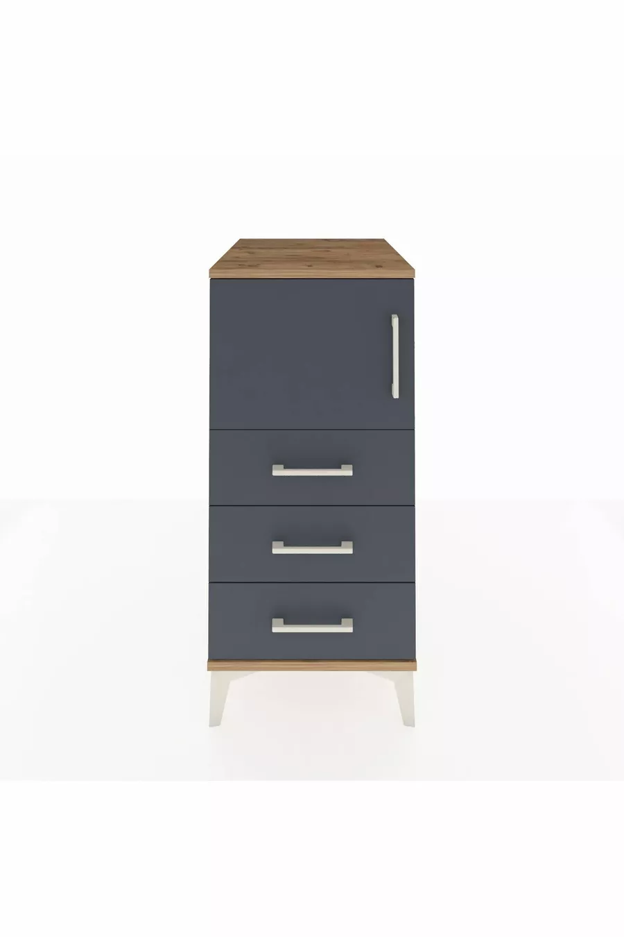 Table de chevet Kronos avec une étagère, 3 tiroirs et une porte, pin-anthracite
