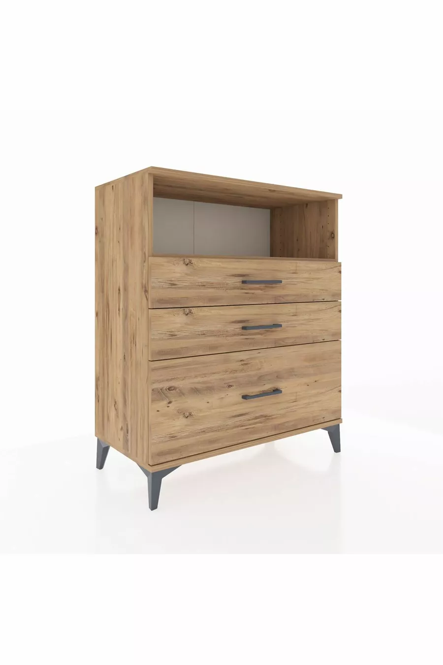 Commode Hyperion à un seul étagère et 3 tiroirs en pin-pin