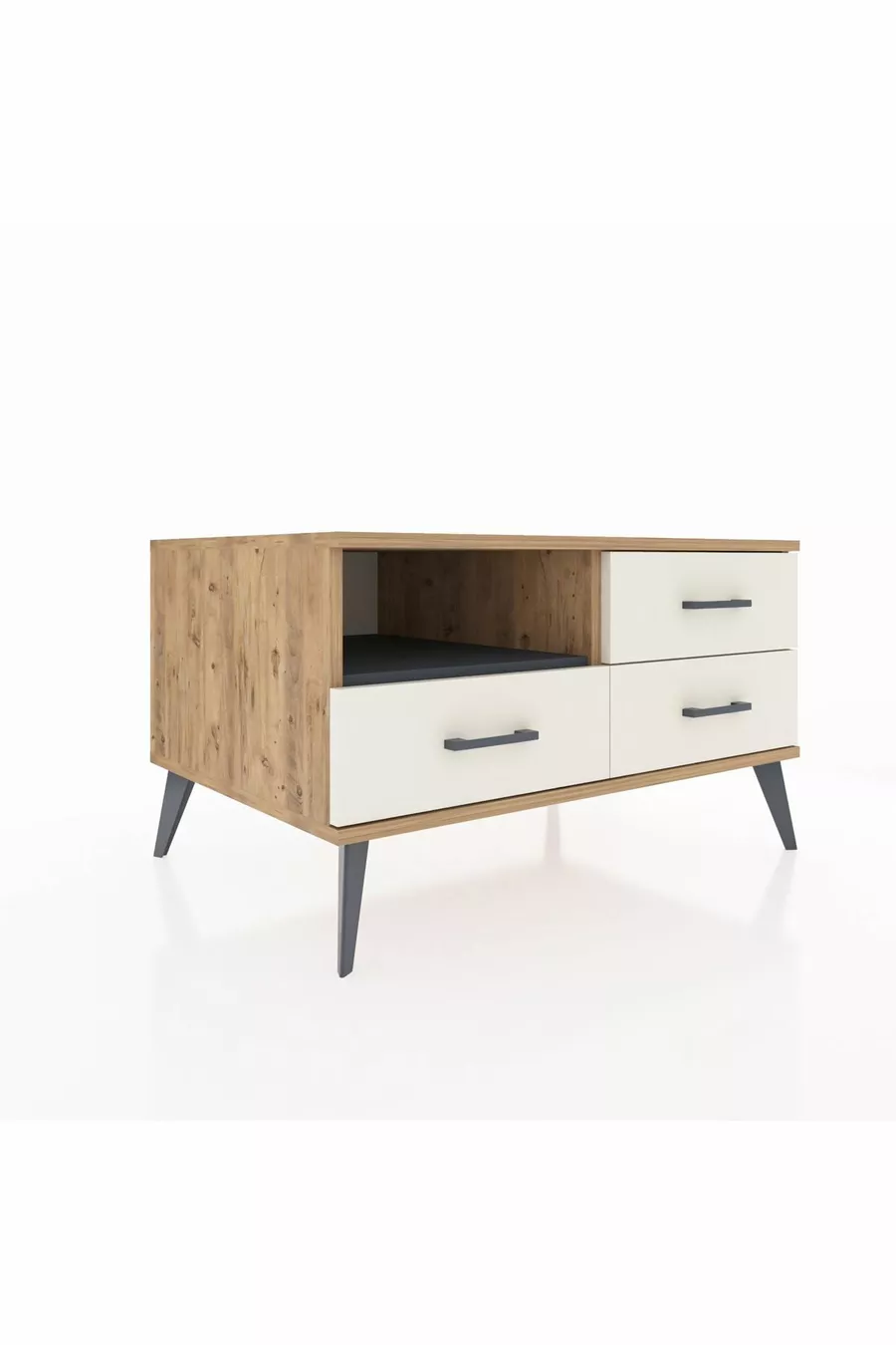 Commode Kronos à une étagère et trois tiroirs Pin-Anthracite/Marbre